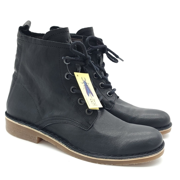 Fly London Rafi RAFI037FLY Black Leather Lace Up Casual Dress Boots Size 41